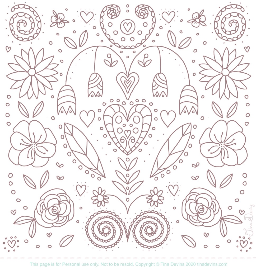 Free colouring page, design by Tina Devins